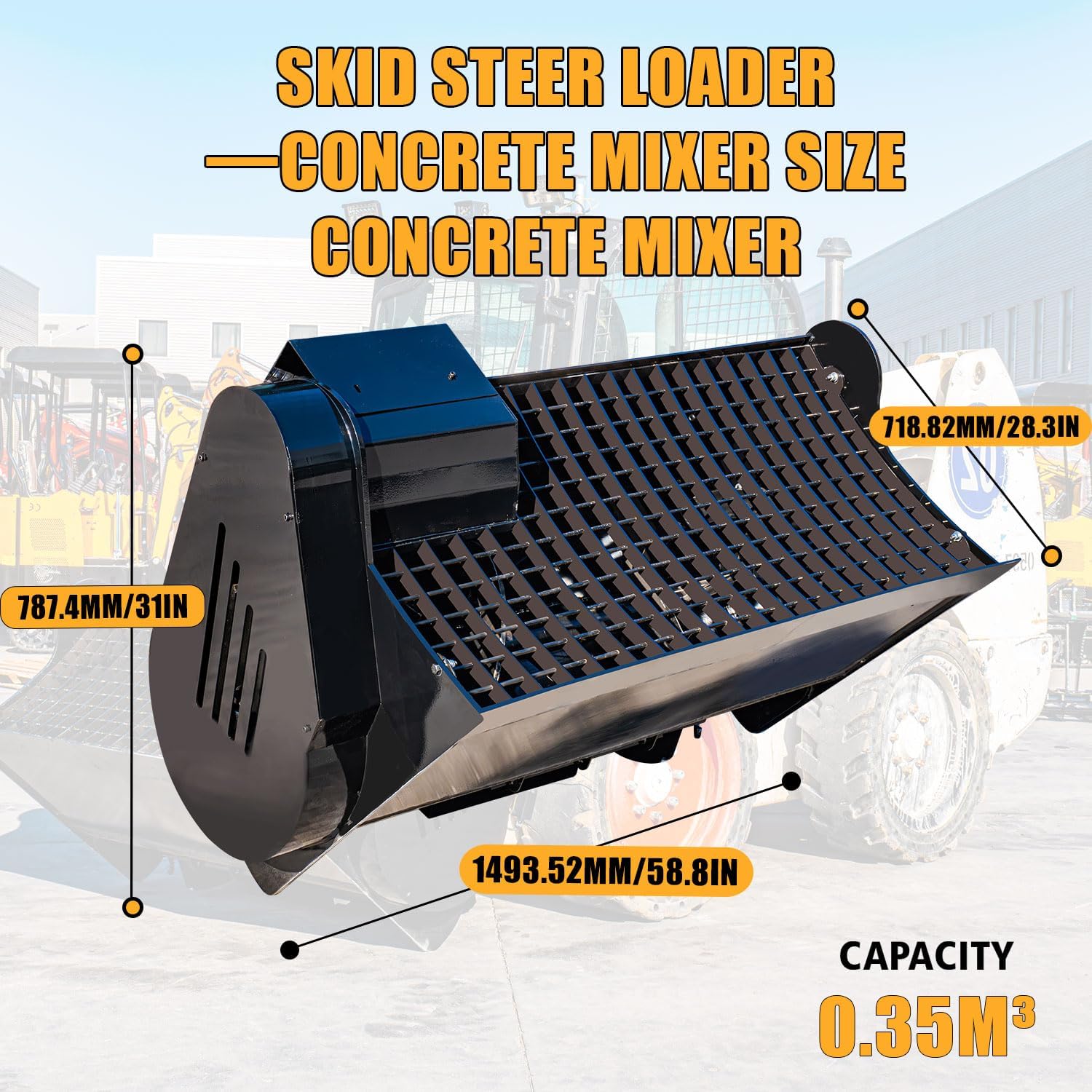 Skid Steer Concrete Mixer Attachments 350L Universal Cement Auger Bucket with Removable Screen, 48'' Heavy-Duty Hydraulic Mixing Bucket Compatible with Bobcat Skid Steer Loader