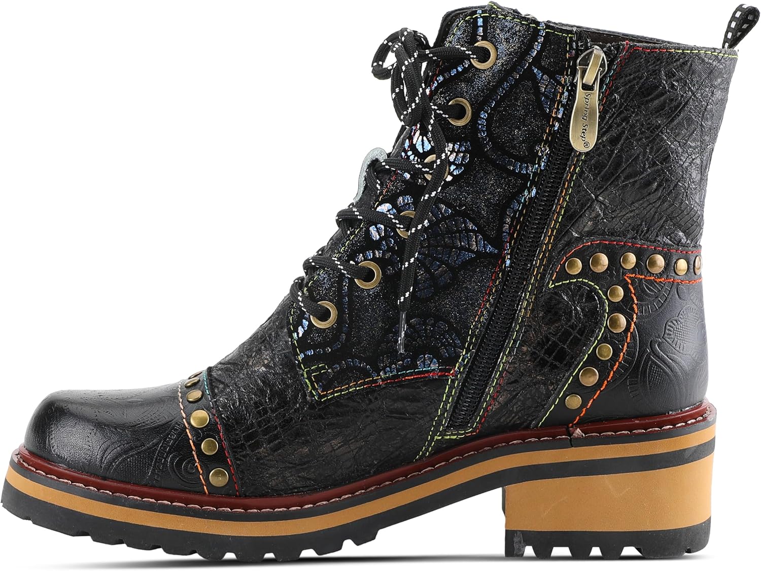 L'Artiste Rugup Leather Combination Booties for Women | Low Heel Ankle Boots for Women with Lace Up and Zipper Closure and Faux Fur Lining