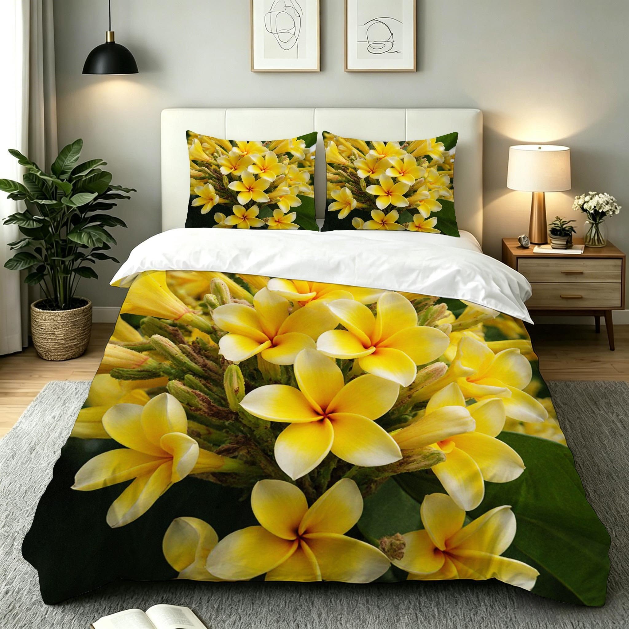 Parure de lit 240x260 fleurs jaunes avec housse de couette adulte en microfibre AW9564