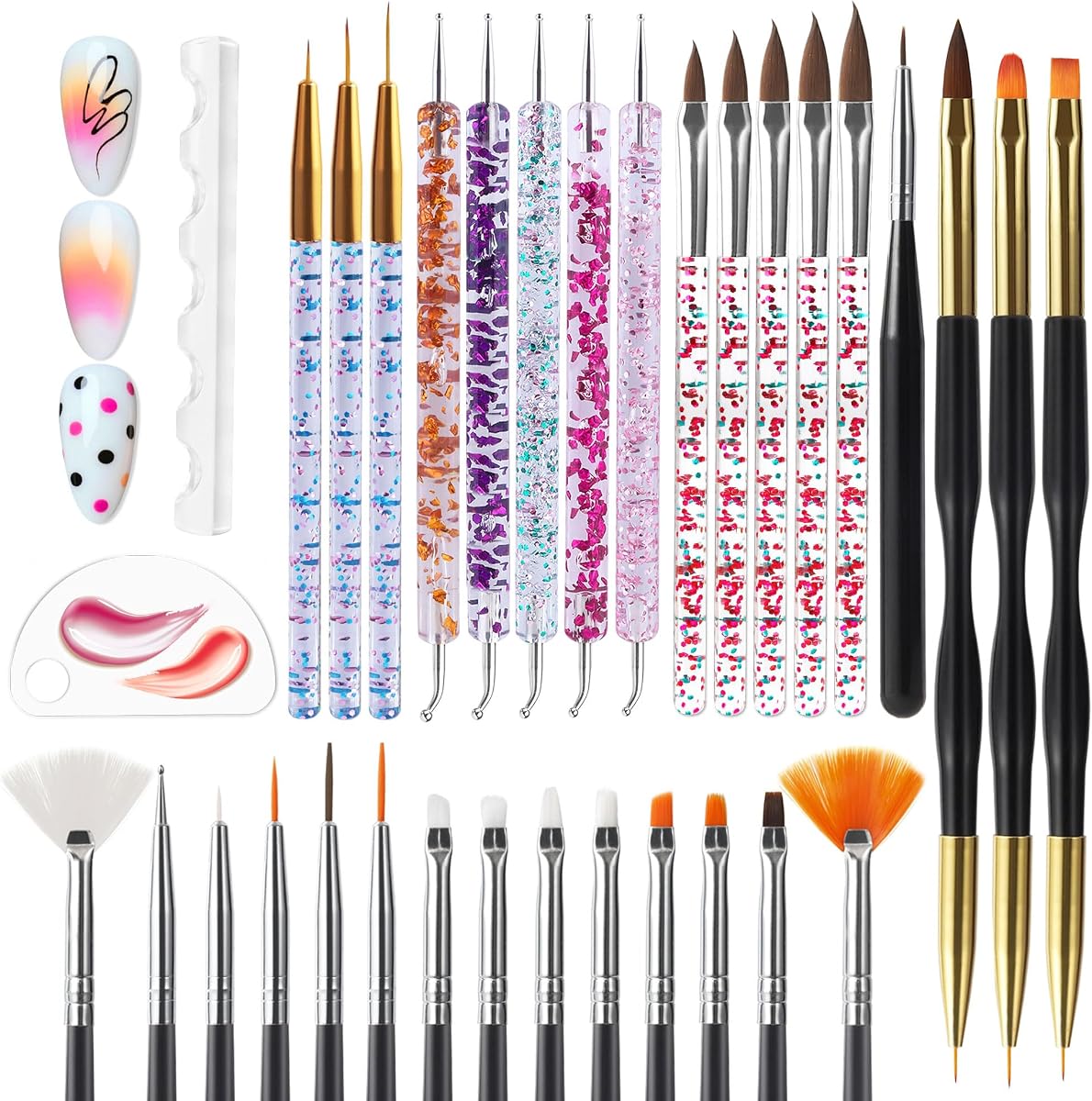 32pcs Nail Art Brushes Tools Set Dotting Tools for Gel Polish | Dust Brush,Striping Brushes for Long Lines, Drawing Pen Design supply