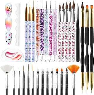 Artdone 32PCS Nail Dotting Tools & Double-Ended Nail Art Brushes Kit - Gel Polish Liner Pens, Detail Brushes for Nail Painting & Designs
