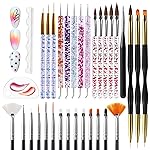 Artdone Nail Dotting Tools 32PCS Double-ended Nail Art Brushes Kit Nail Art Gel Polish Liner Brushes Design Pen For Nail Drawing And Nail Paint Brushes Small Detail Brushes