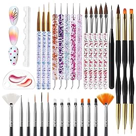 Artdone Nail Dotting Tools 32PCS Double-ended Nail Art Brushes Kit Nail Art Gel Polish Liner Brushes Design Pen For Nail Drawing And Nail Paint Brushes Small Detail Brushes