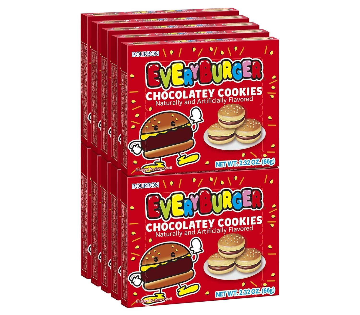 Bourbon Every Burger Chocolate Cookies, 10-Pack – Mini Burger-Shaped Japanese Biscuits Filled with Chocolate