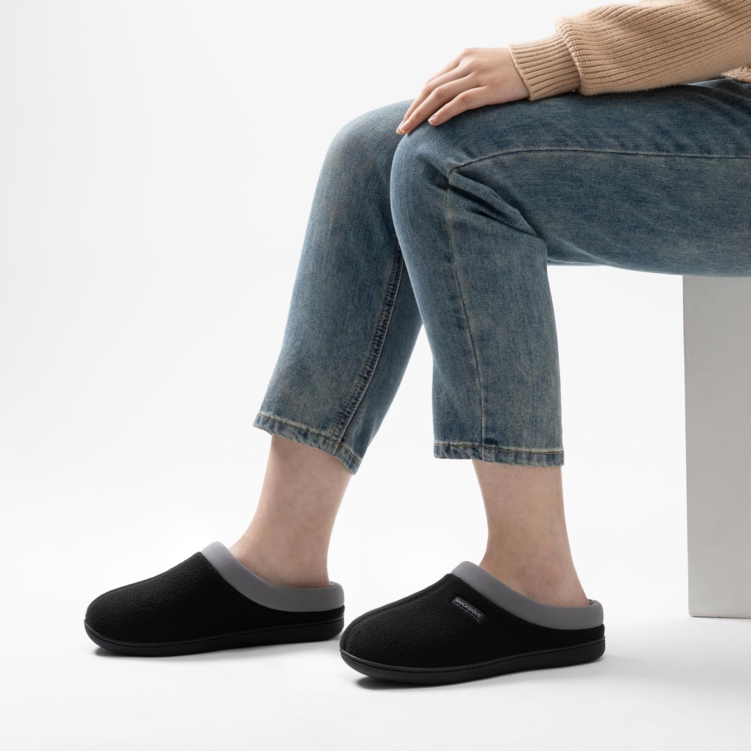 RockDove Women's Polar Fleece Two-Tone Memory Foam Clog House Slippers Non Slip Rubber Sole Indoor Outdoor Machine Washable - Image 2