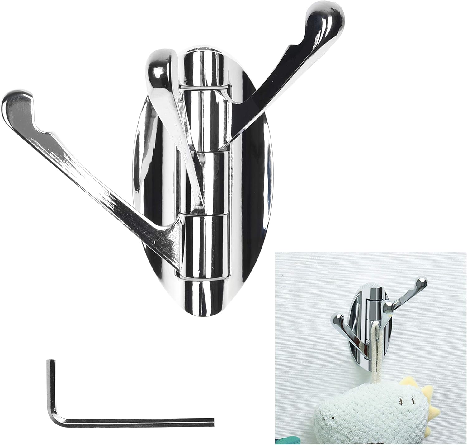 Kare Kind 1x Stainless Steel Swivel Hook - Foldable, Solid Wall Mount Coat Jacket Holder - Three Swing Arms - for Hanging Wet and Dry Clothes, Towels - Install in Kitchen, Bedroom, Bathroom, Garage