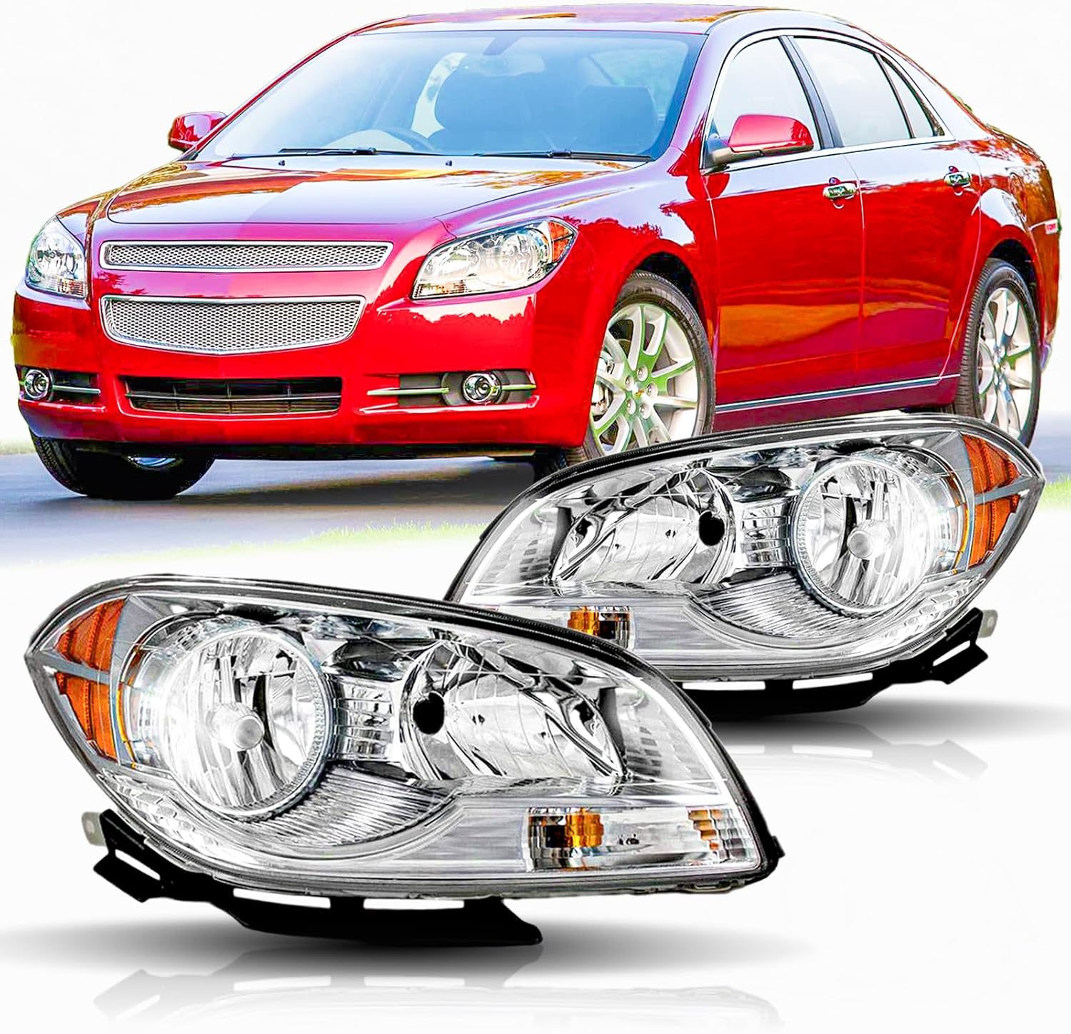 Headlight Assembly Compatible with 2008 2009 2010 2011 2012 Chevy Malibu (Not Fit 2008 Malibu Classic Model), Includes Bulbs and Wiring Harness