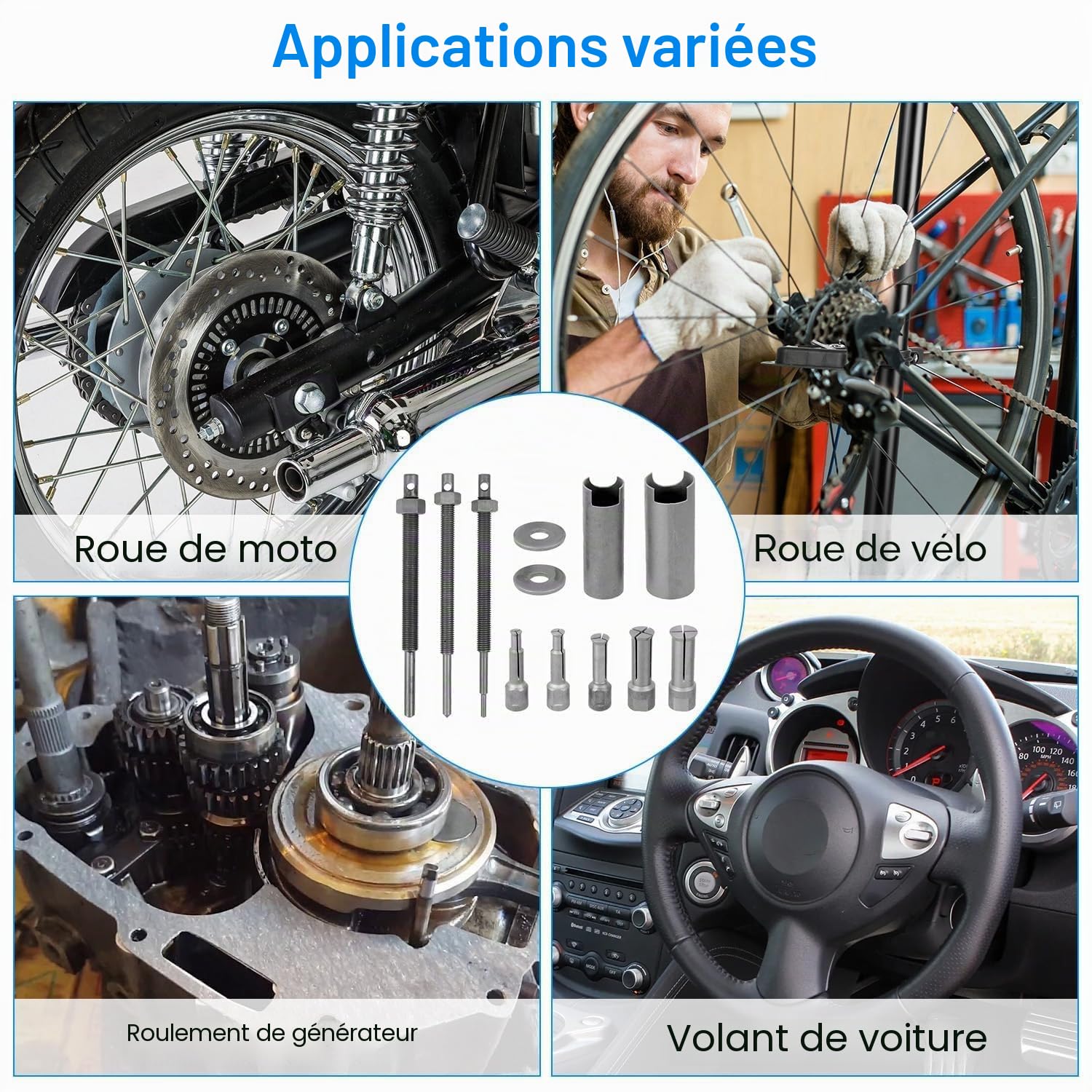 QZQUFJ 8 Pièces Extracteur de Roulement, Extracteur de Roulement Interieur, Kit D'outils de Démontage Extracteurs de Roulement, avec Clips Ouverts de 5 Tailles 9-23 mm, Extracteur Roulement Interieur