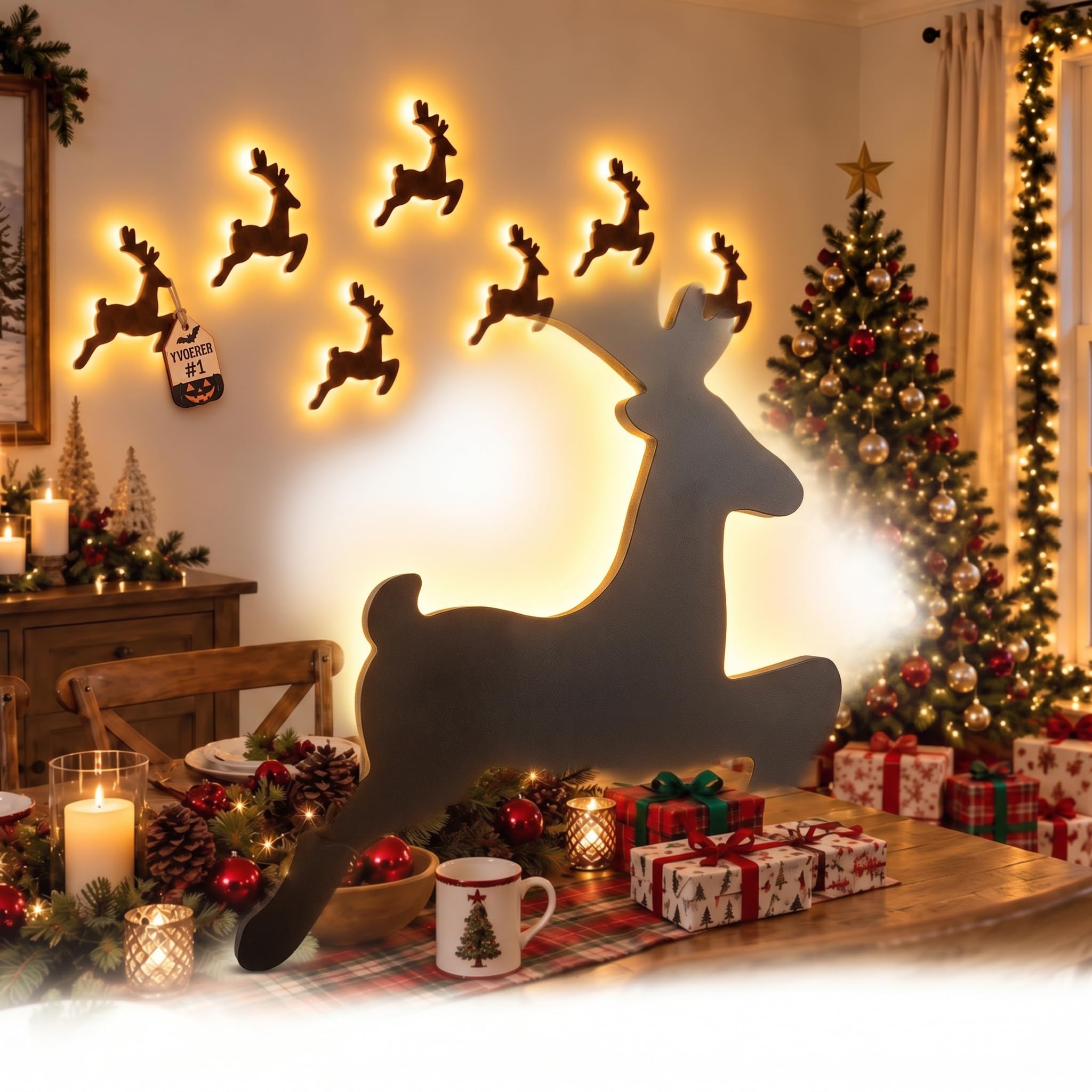 LED Reindeer Wall Decorations Christmas Reindeer Decor Indoor (3 PCS)
