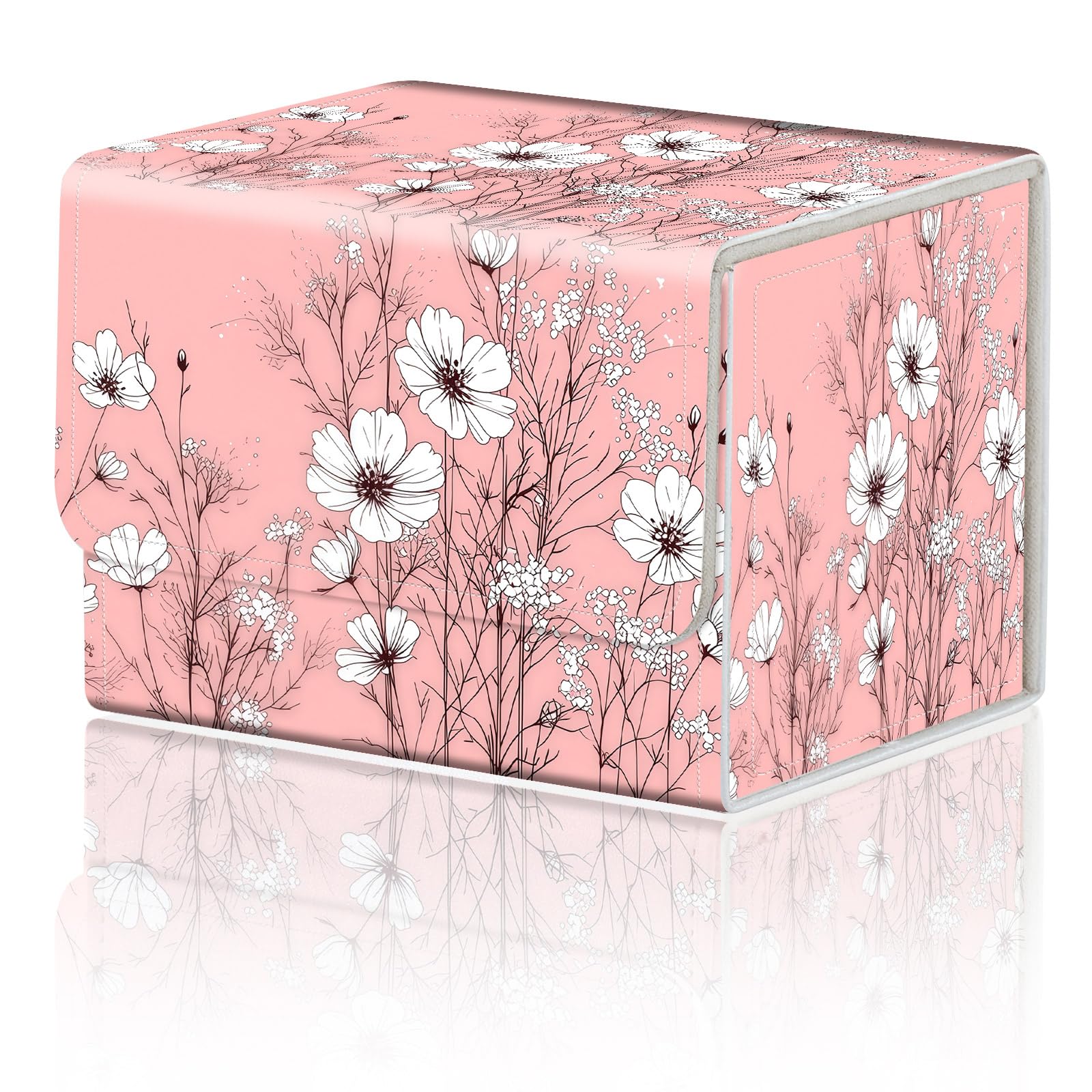 Card Game Storage Box for TCG Deck Box MTG Card Box Organizer Trading Card Case Commander Deck Box TCG Card Storage Box Magnetic Closure Creative Pattern Up to 200 Cards, Soft Pink Floral
