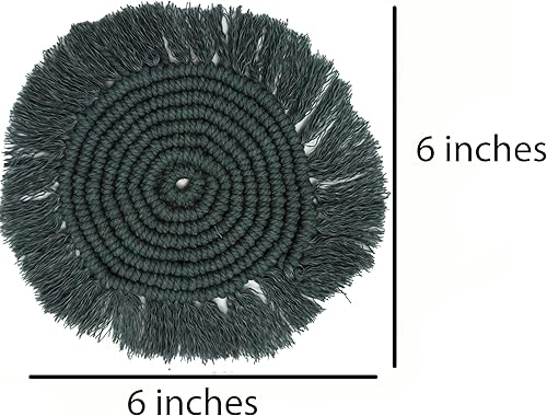 Miniatura 4 de Juego de 2 posavasos de macramé 100 % algodón hechos a mano en la India, elegantes y absorbentes, de 6 pulgadas, redondos, tejidos, bohemios, con