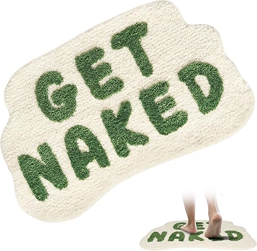 Alfombra de baño verde con texto en inglés Get Naked, bonita alfombra de baño, interesante, antideslizante, de microfibra, lavable, absorbente, 19.6