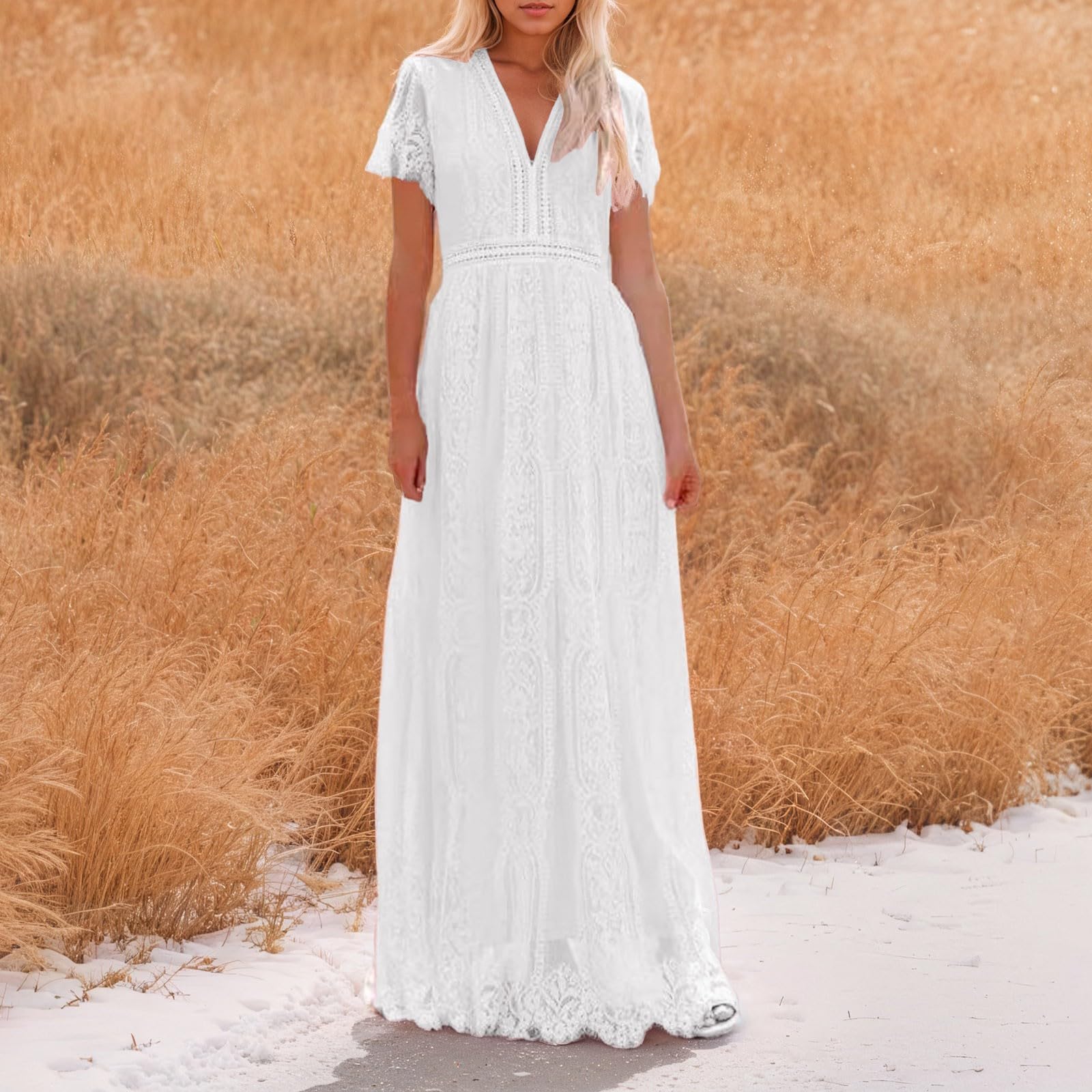 Vestido casual de manga corta para mujer, diseño hueco de encaje, perfecto para el verano, elegante y cómodo, fácil de limpiar