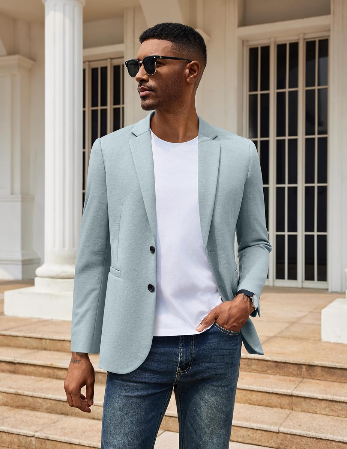 COOFANDY Men's Casual Knit Blazer Two Button Lightweight Sport Coats Suit Jacket - Image 4