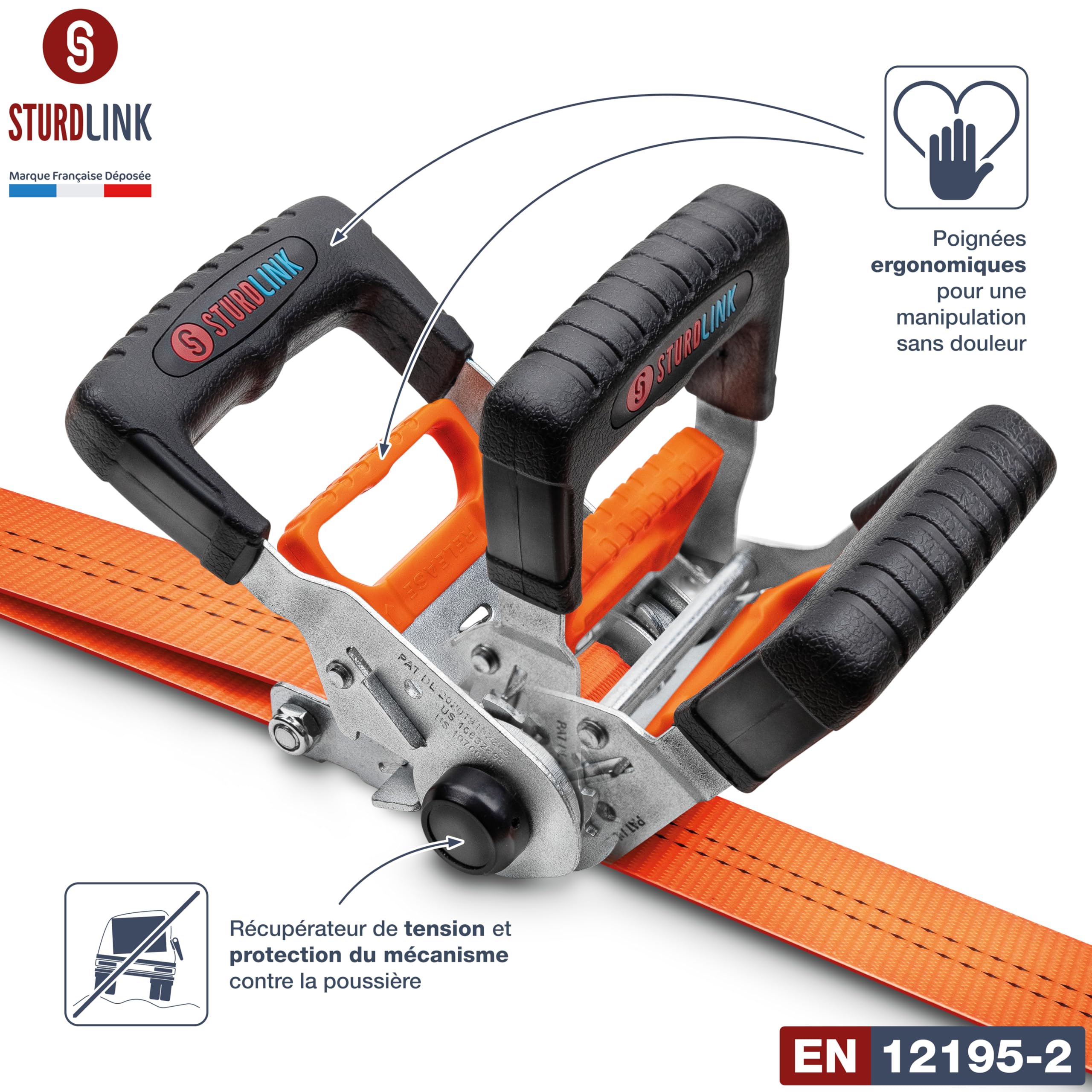 Sangle a Cliquet 6m 35mm avec Récupérateur de Tension | Lot de 4 Sangles Arrimage avec Crochets S à Linguet | LC 1000daN/2000daN en U + Sac de Rangement | pour Remorque, Camionnette, Camion, Tracteur