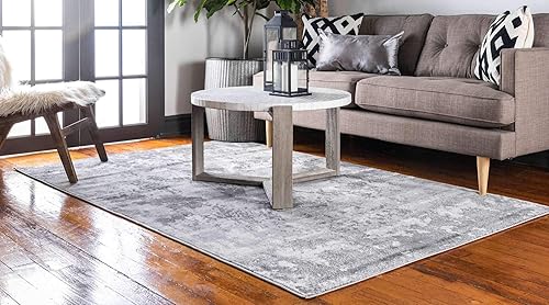 Miniatura 2 de Unique Loom Metro Collection - Alfombra abstracta de transición con piedra de cemento, 5 x 8 pies, gris claromarfil