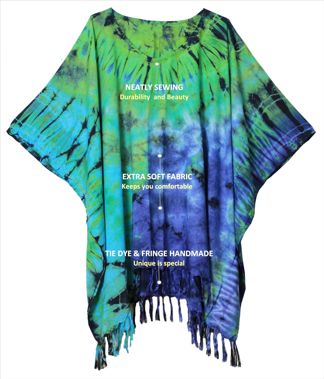 DP Fashion Tie Dye Tunic Poncho Kaftan Caftan Blouse Cover Up Handmade Plus size (mix navy)