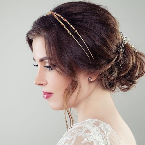 Miniatura 6 de 2 diademas de diamantes de imitación de doble fila, pequeñas diademas plateadas con diamantes de imitación plateados, banda de aro para el pelo para