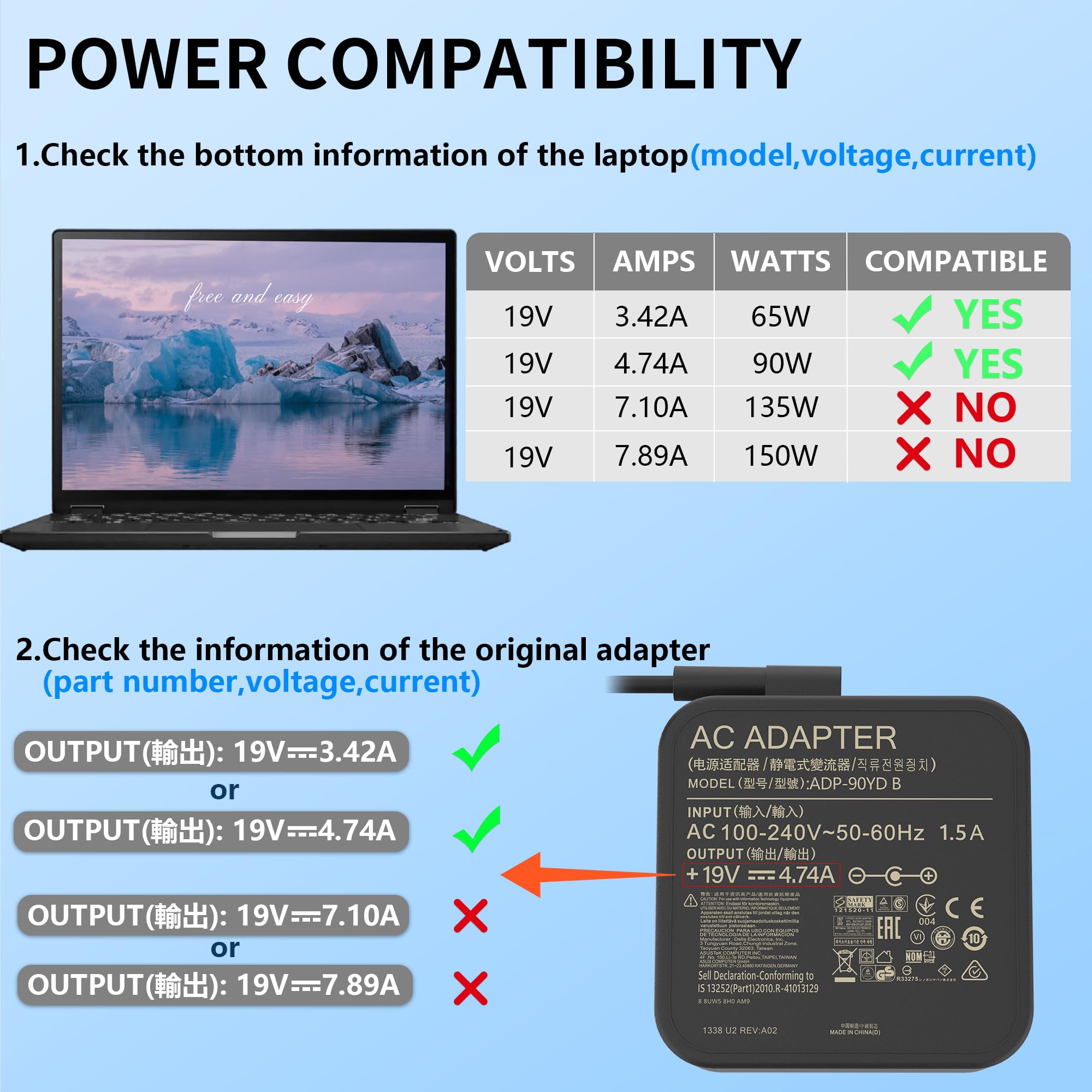 90W Charger Compatible With Asus Monitor Power Cord Botswana
