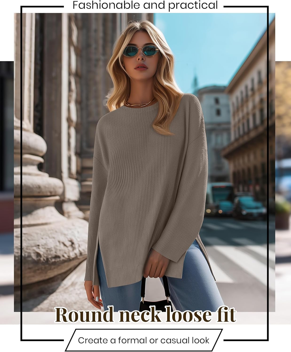 3 Pack Women's Waffle Knit Long Sleeve Tops Oversized Crewneck Loose T Shirts Fall Winter Casual Basic Blouses - Image 5