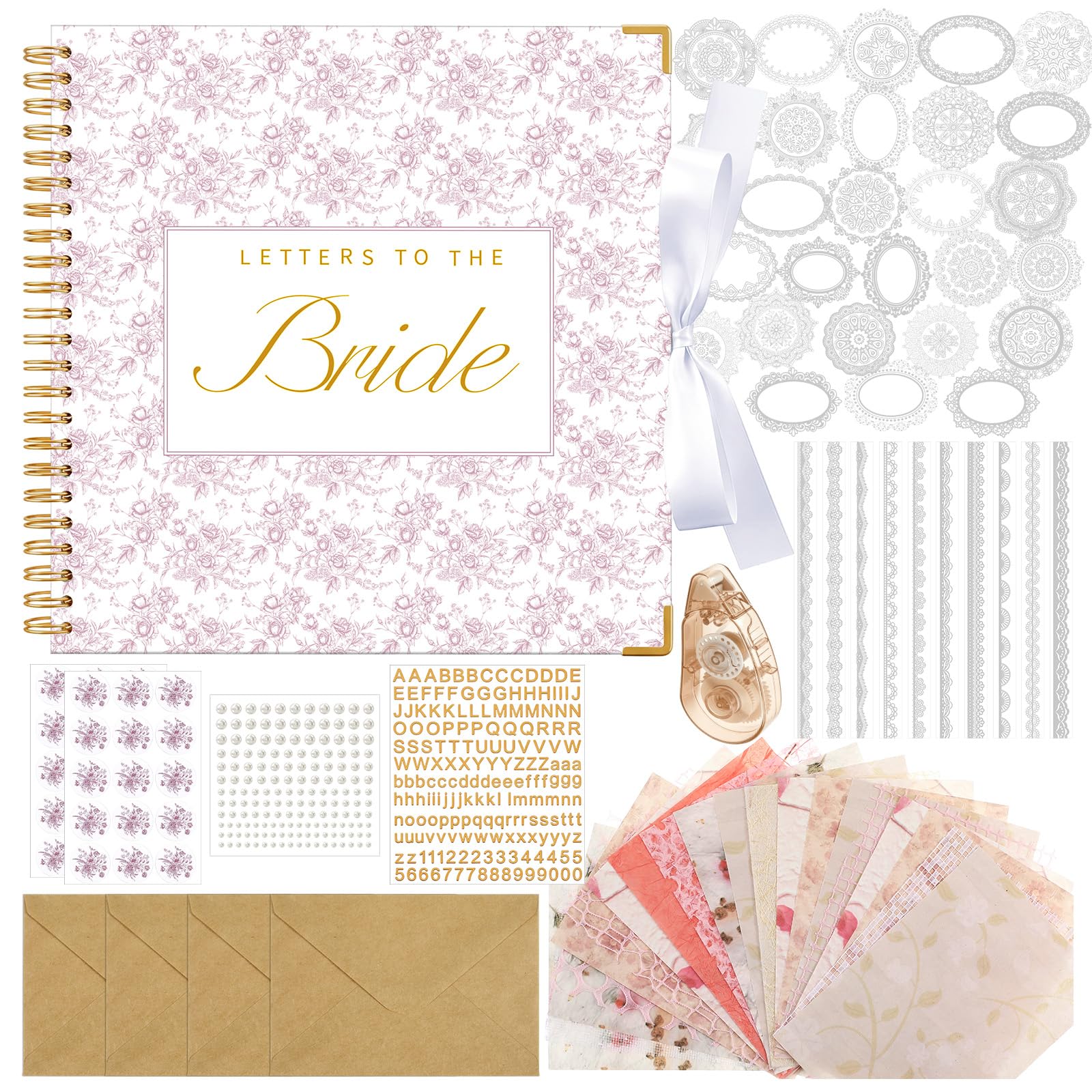 Humyoun Libro de invitados de boda con letras a la novia, álbum de recuerdos de boda, álbum de recortes, álbum de fotos, letrero de invitados con calcomanías de perlas (12 x 12 pulgadas, floral, rosa)