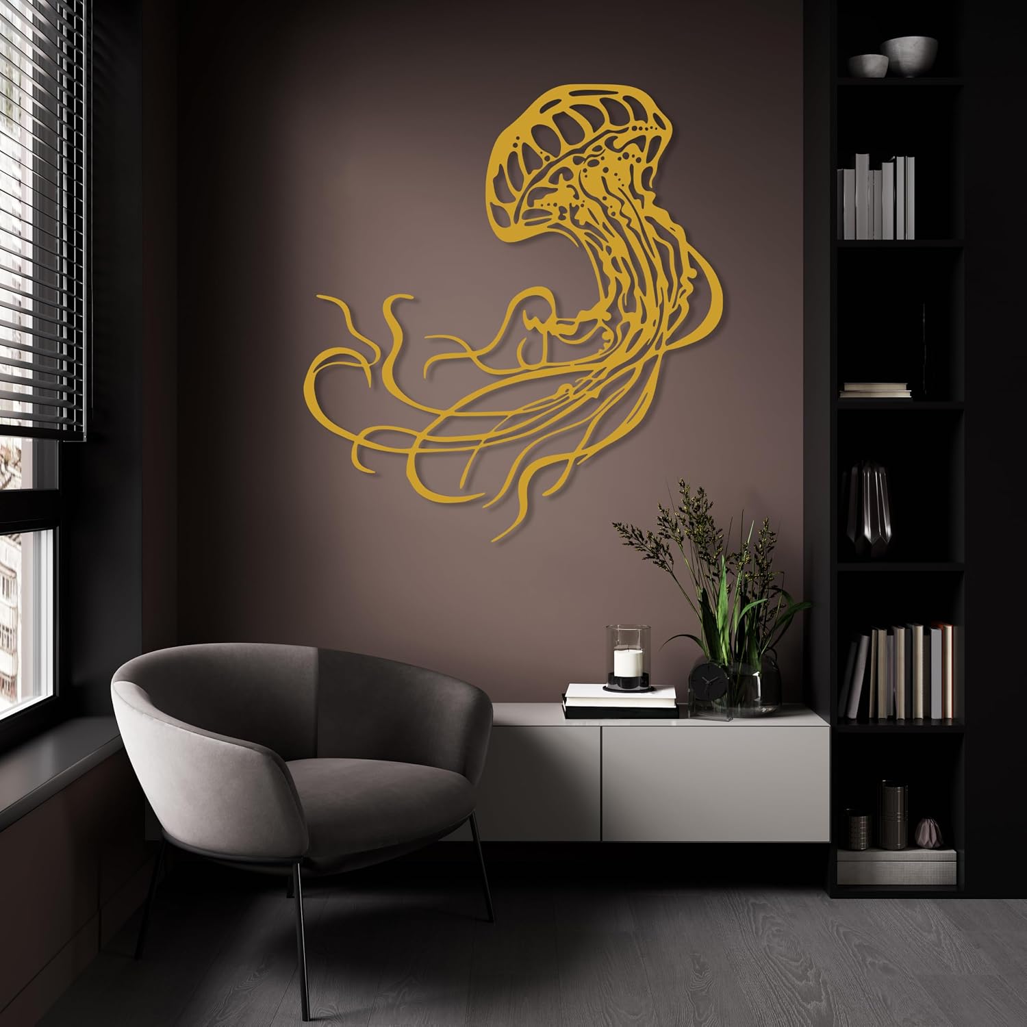 DecoSoul Jellyfish Metal Wall Art - Ocean Themed Modern Design - Wall Hanging Decor - Nautical Wall Decorations - Housewarming Gifts for Living Room, Bathroom, Bedroom, Indoor Outdoor