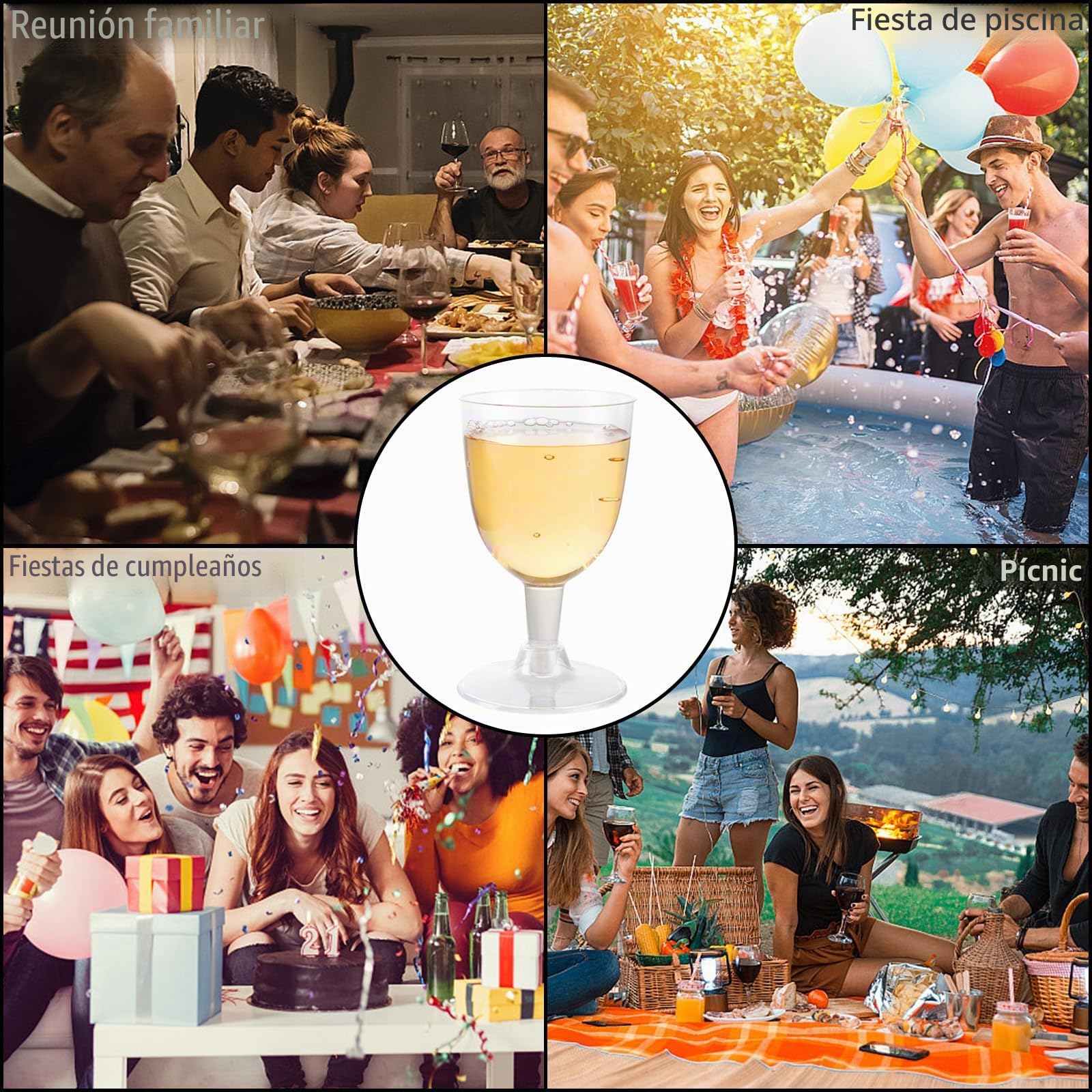 APACALI 100 copas de vino de plástico, 150 ml, copas de vino transparentes con tallo para bodas, cumpleaños, picnics
