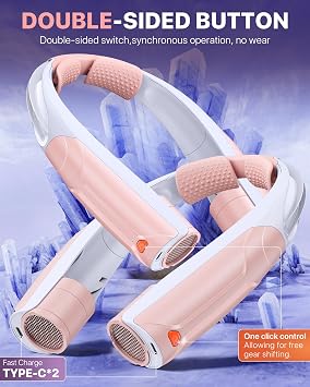 AaoLin Portable Neck Fan with 6000mAh Battery, USB-C Rechargeable, Pink Hands-Free Personal Fan 6 Speeds, 6-20Hrs Cooling for Outdoor Sports/Gym/Office, Adjustable 11oz Lightweight, Neck Cooler