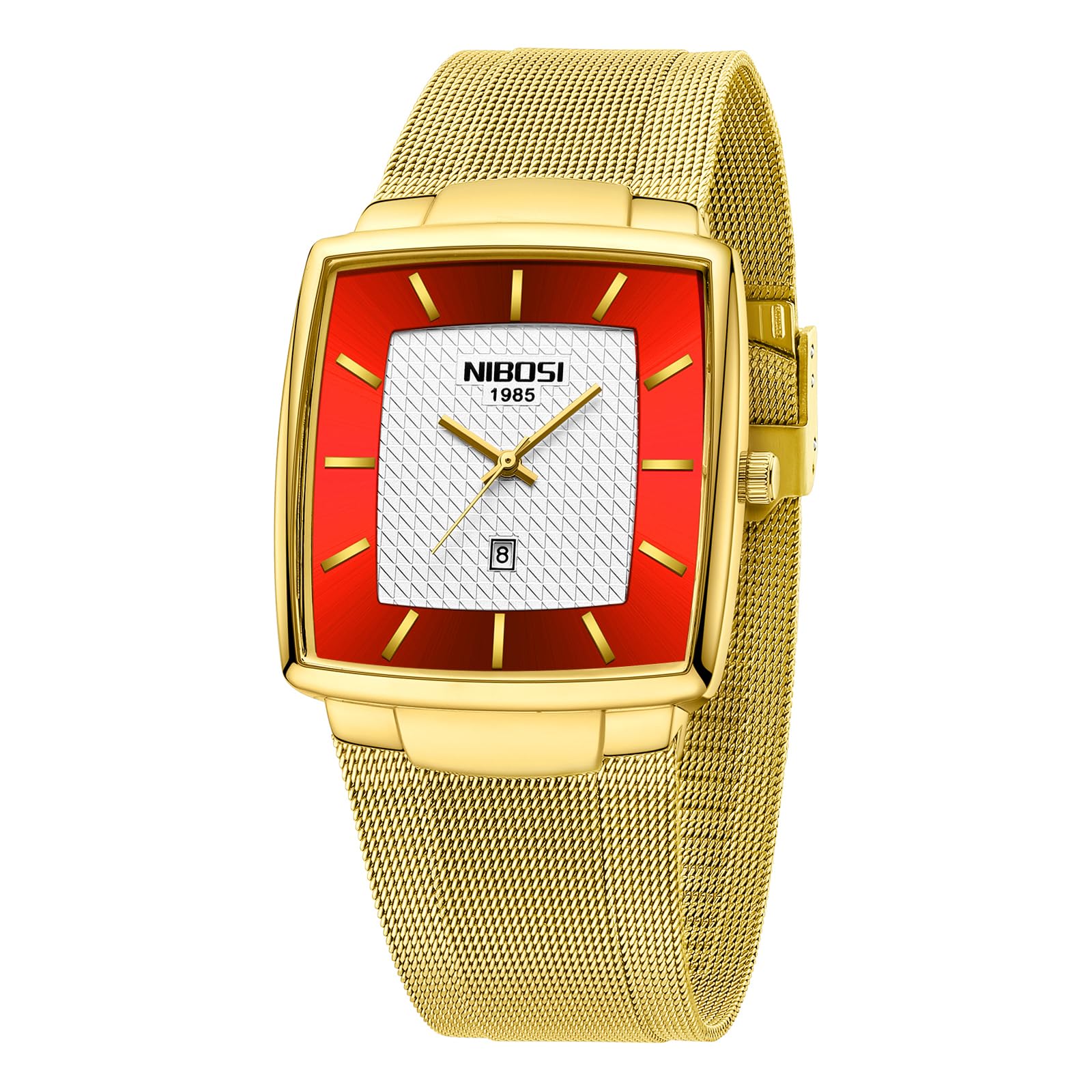 NIBOSI Orologi da uomo Orologi analogici quadrati al quarzo in acciaio inossidabile per uomo Cinturino a maglia Impermeabile Orologio sportivo da lavoro con datario