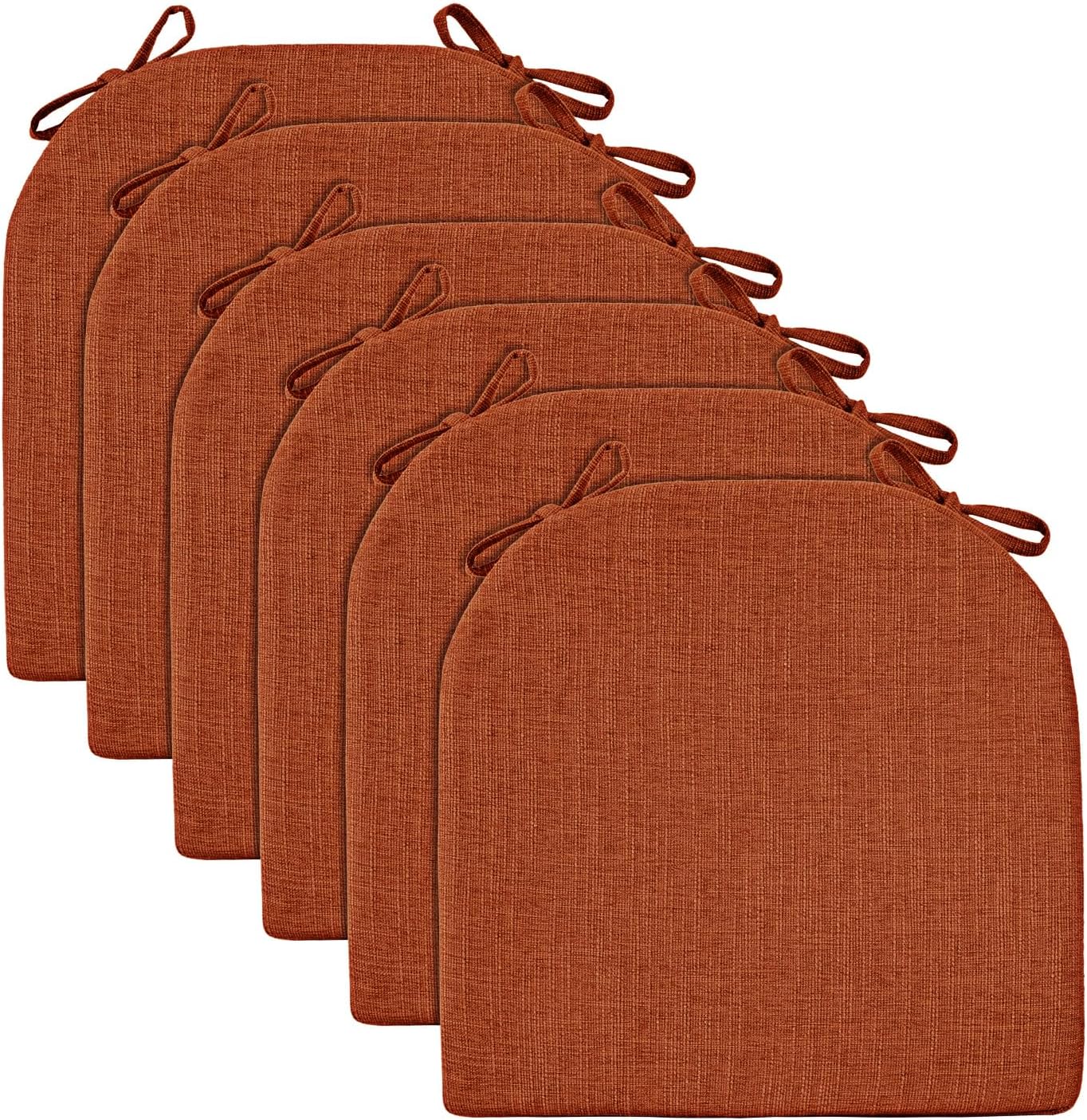 wellsin chair cushions for dining chairs 6 pack - kitchen chair cushions with ties and non-slip backing - dining chair pads 16"x16"x2", orange orange pack of 6