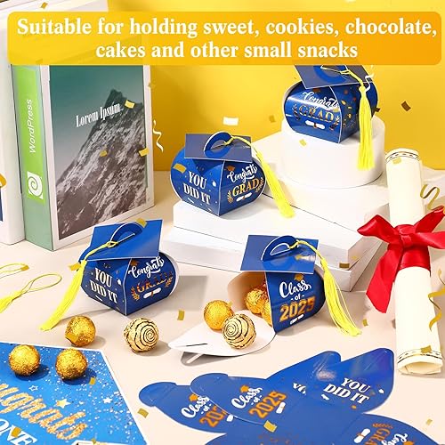 Miniatura 6 de Teling 50 cajas de regalo con tapa de graduación 2025, cajas de dulces de graduación con borla dorada para la clase de 2025, suministros de recuerdo
