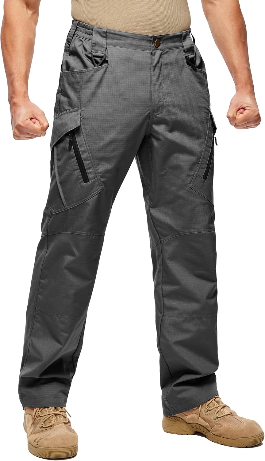 Men's Tactical Pants Water Resistant Cargo Ripstop Pants Lightweight Outdoor EDC Hiking Work