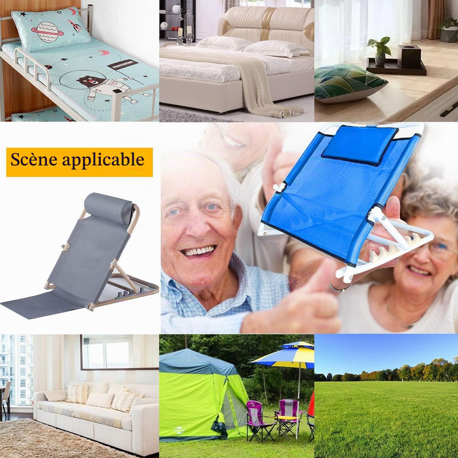 Dossier de lit Assis Ajustable Dossier De Lit Réglable en Tissu Support De Lit pour Personnes Handicapées avec Tuyau en Acier Pulvérisé Support Inclinable Confortable en Tissu Oxford