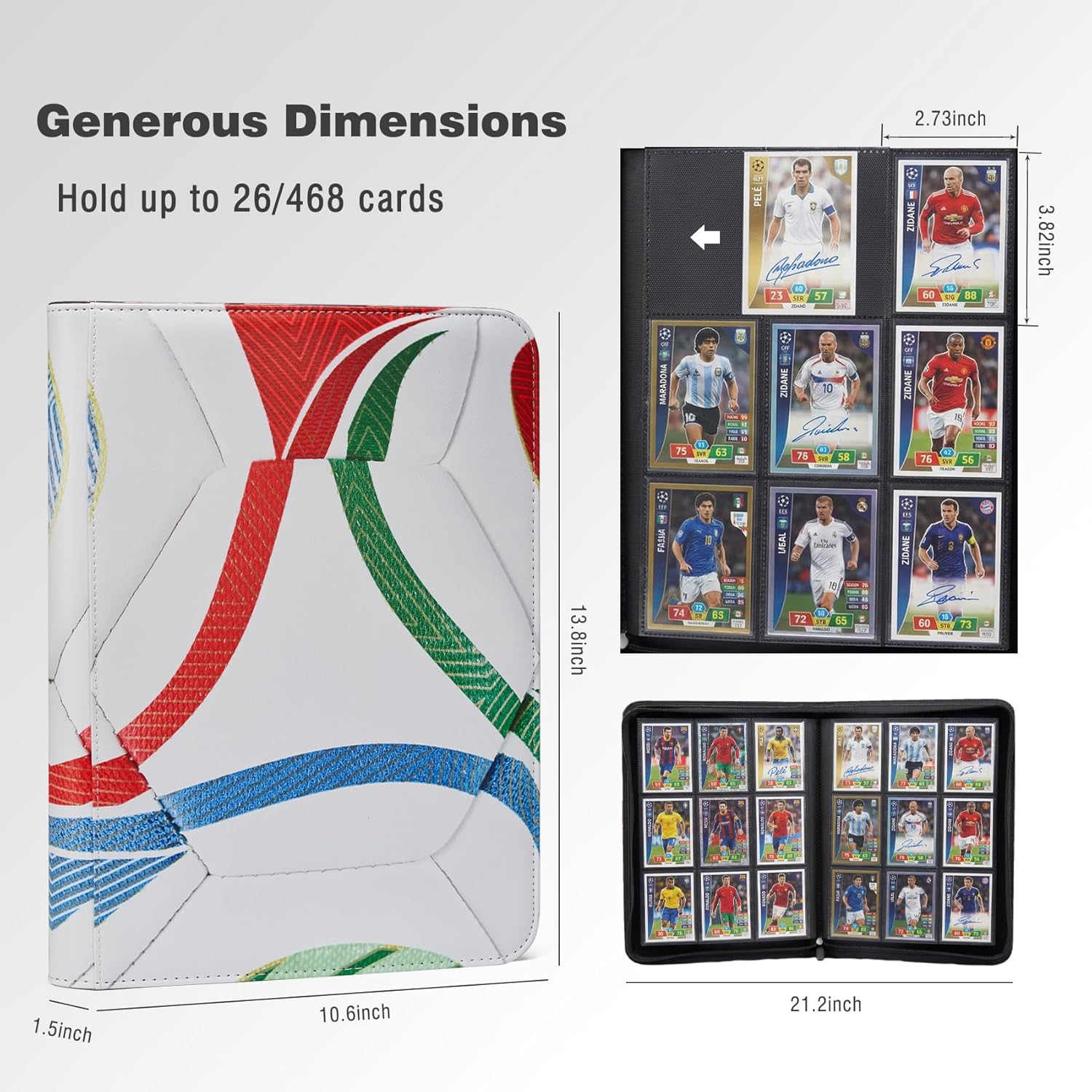Soccer Card Binder with 468 Double-Sided Pocket Pages Trading Cards Storage for Soccer,Waterproof PU leather with Sealed Zipper Protect Dust&Damage,Ideal Gift for Passionate Collectors and Fans