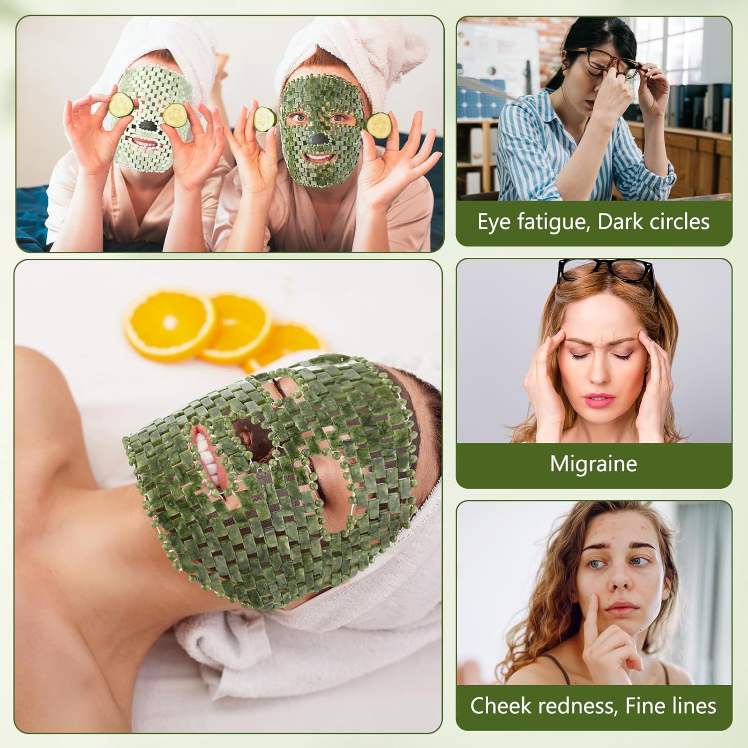 Geiserailie 2 Pcs Jade Facial Mask Natural Jade Sleep Mask Facial Eye Cooling Stone Massage Tools for Puffy Eyes Dark Circles Gift