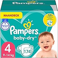 Pampers Maat 4 Luiers (9-14 kg), Baby-Dry, 174 Stuks, MAANDBOX, Tot 12 uur Bescherming rondom tegen Lekken
