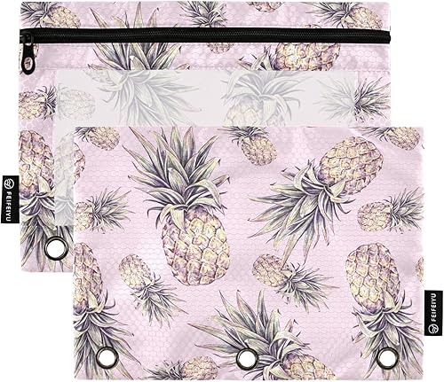 ALAZA Estuche para lápices para carpeta de 3 anillas, estuche retro de piña con ventana transparente con cremallera, bolsas de cosméticos para