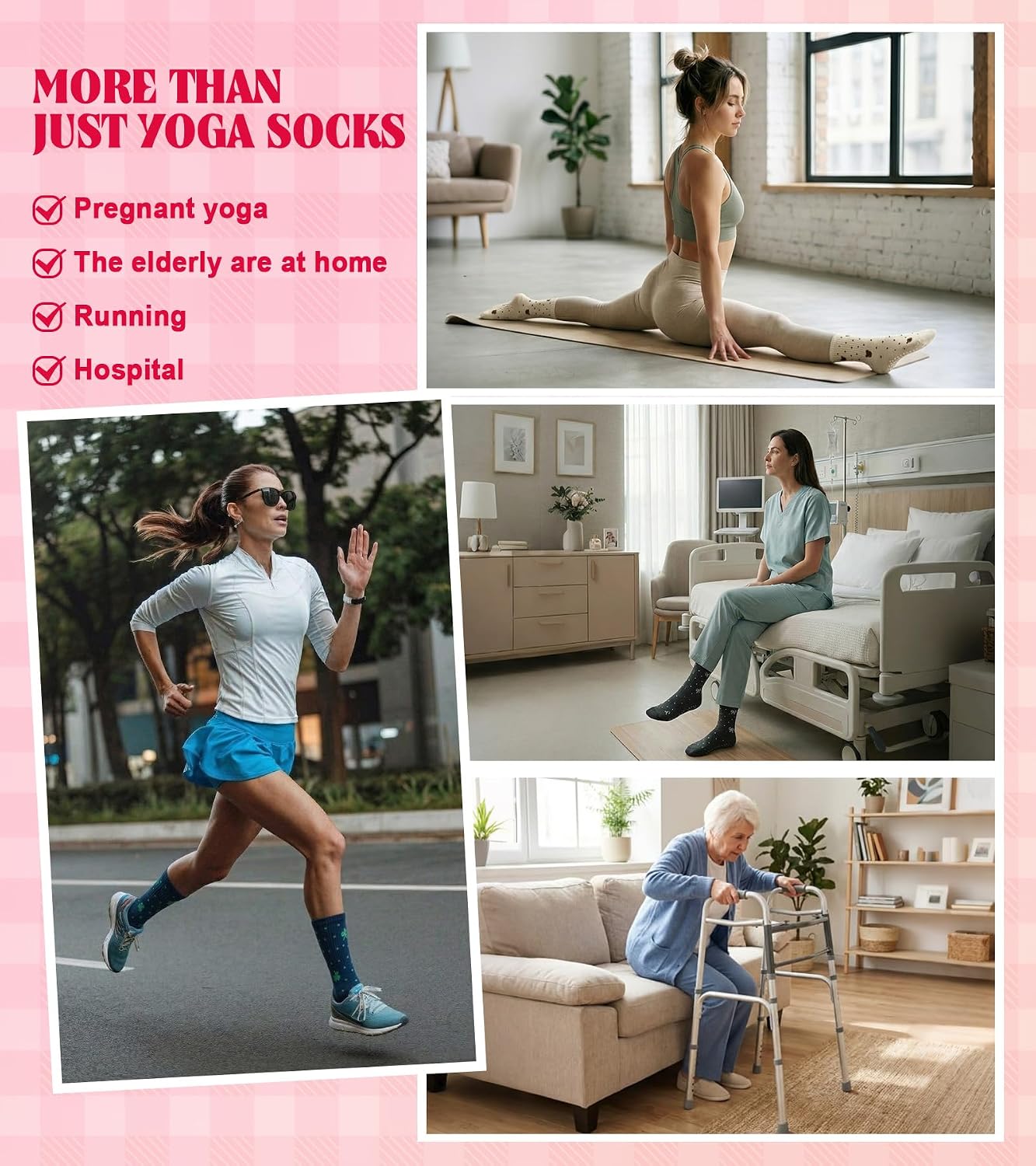 yeuG Pilates Socks for Women Grip Socks Non Slip Yoga Sock with Grippers for Barre, Hospital, Ballet, Dance, Barefoot Workout