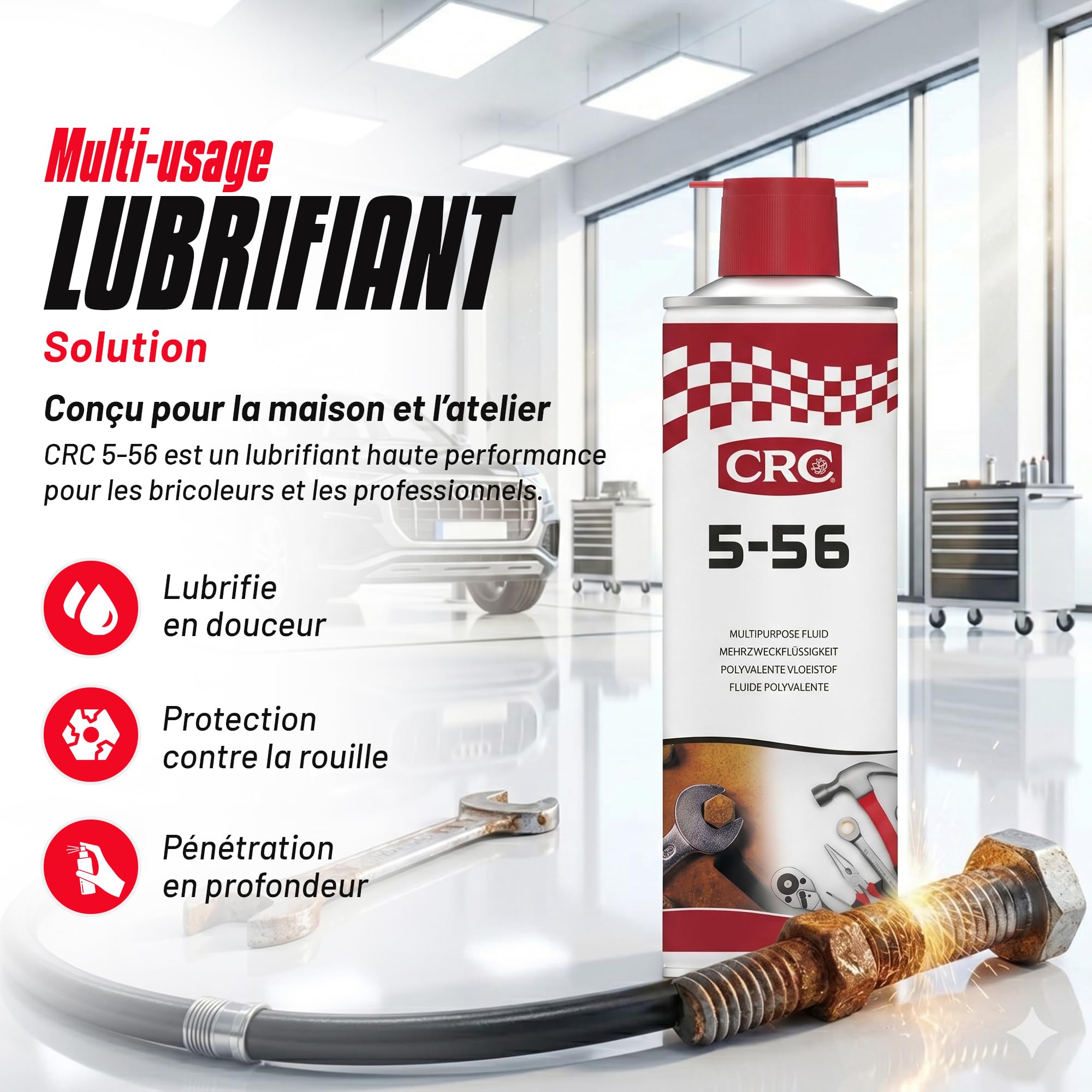 CRC 5-56 - Lubrifiant Multifonction - Dégrippant puissant - Anti-corrosion - Anti-Humidité - Lot de 6-250 ml