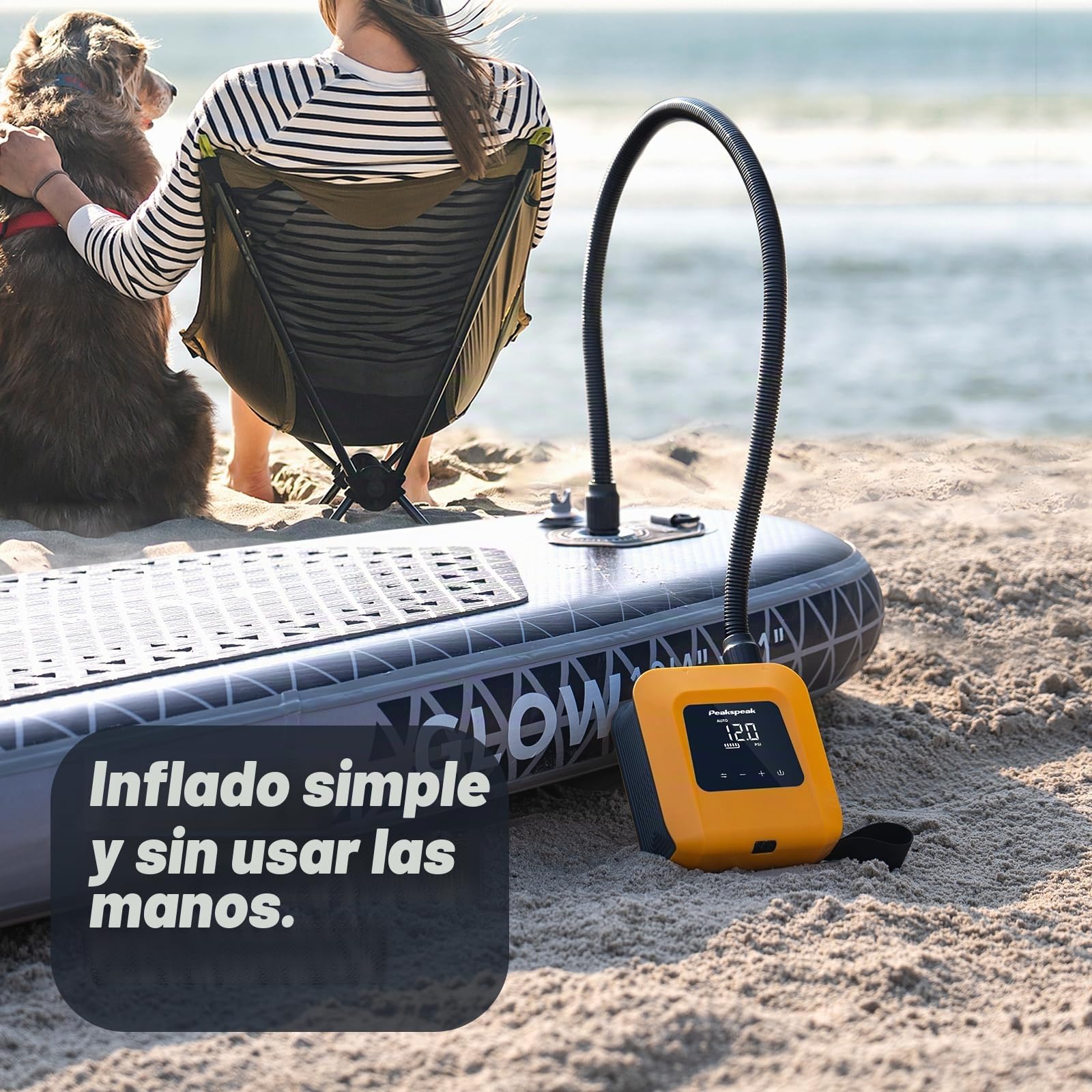 Peakspeak 20PSI Bomba Eléctrica Sup con Batería Recargable - Recargable, Inflado/Desinflado Inteligente, Apagado Automático para Tablas Sup, Kayak, ala, Cometa, Tienda, Colchoneta