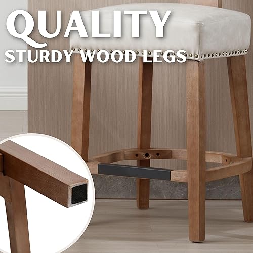 Miniatura 5 de RIVOVA Juego de 2 taburetes de bar de 26 pulgadas de altura de mostrador, modernos taburetes de cocina con ribete de remache, taburetes de encimera