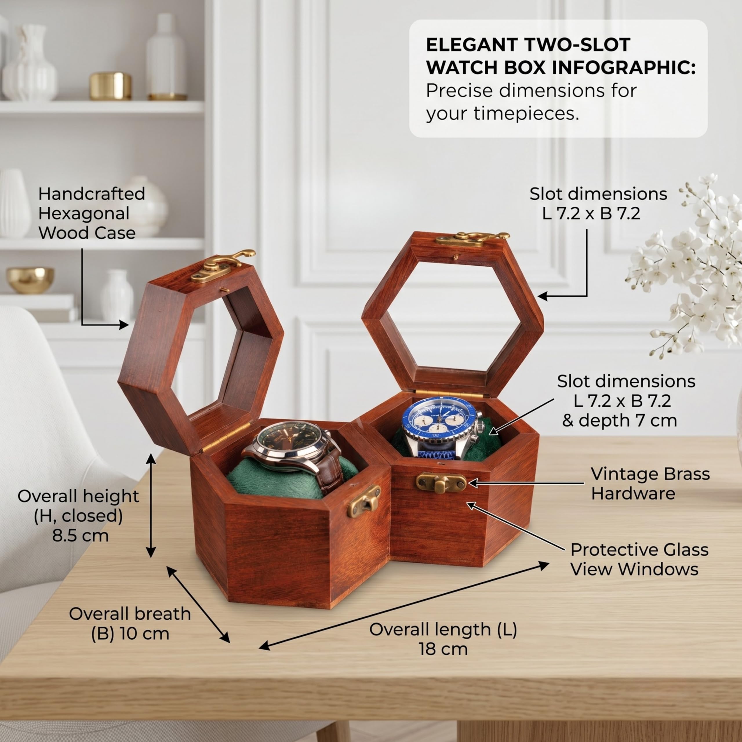 Boîte à Montres Double Fente pour Homme - Rangement en Palissandre Foncé - Cadeau de Saint-Valentin - Organisateur