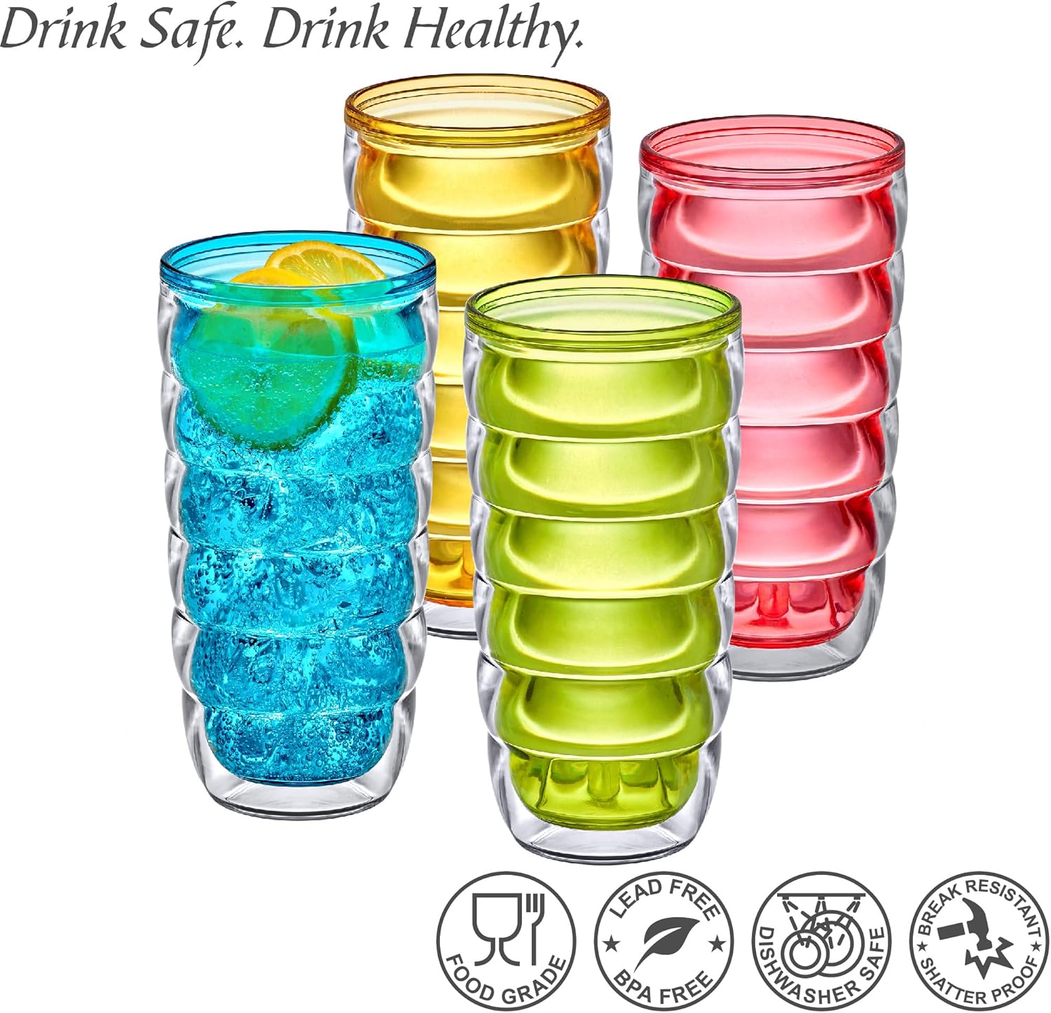Amazing Abby - Arctic - 24-Ounce Insulated Plastic Tumblers (Set of 4), Double-Wall Plastic Drinking Glasses, Mixed-Color High-Balls, Reusable Cups, BPA-Free, Shatter-Proof, Dishwasher-Safe - Image 3