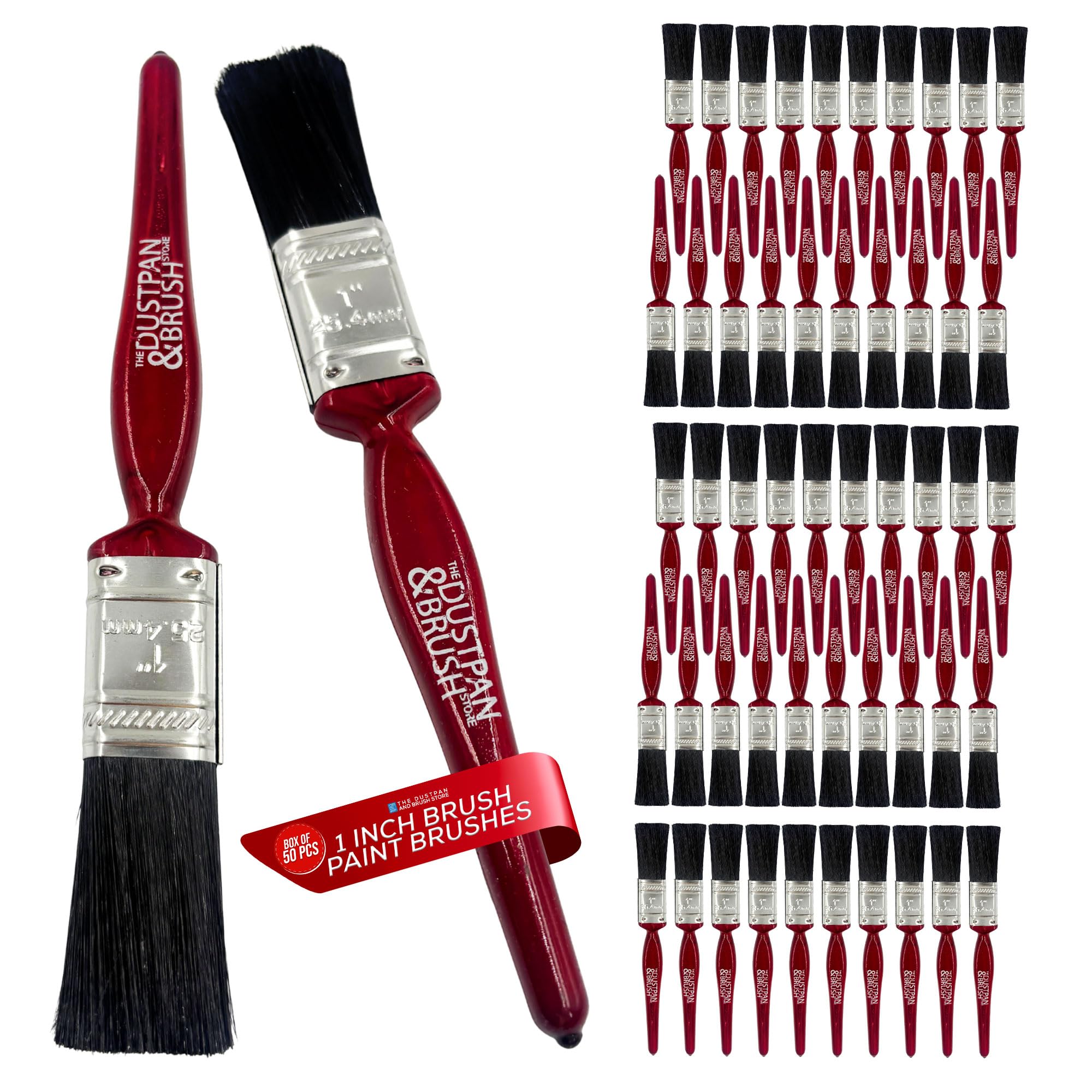 Box of 50 1 Inch Professional Paint Brushes - Multi Purpose Set of 50 1" Synthetic Paint Brush - Perfect for Fiberglass, Laminating, Gloss, Varnishes, Decorating both Interior & Exterior - Box of 50