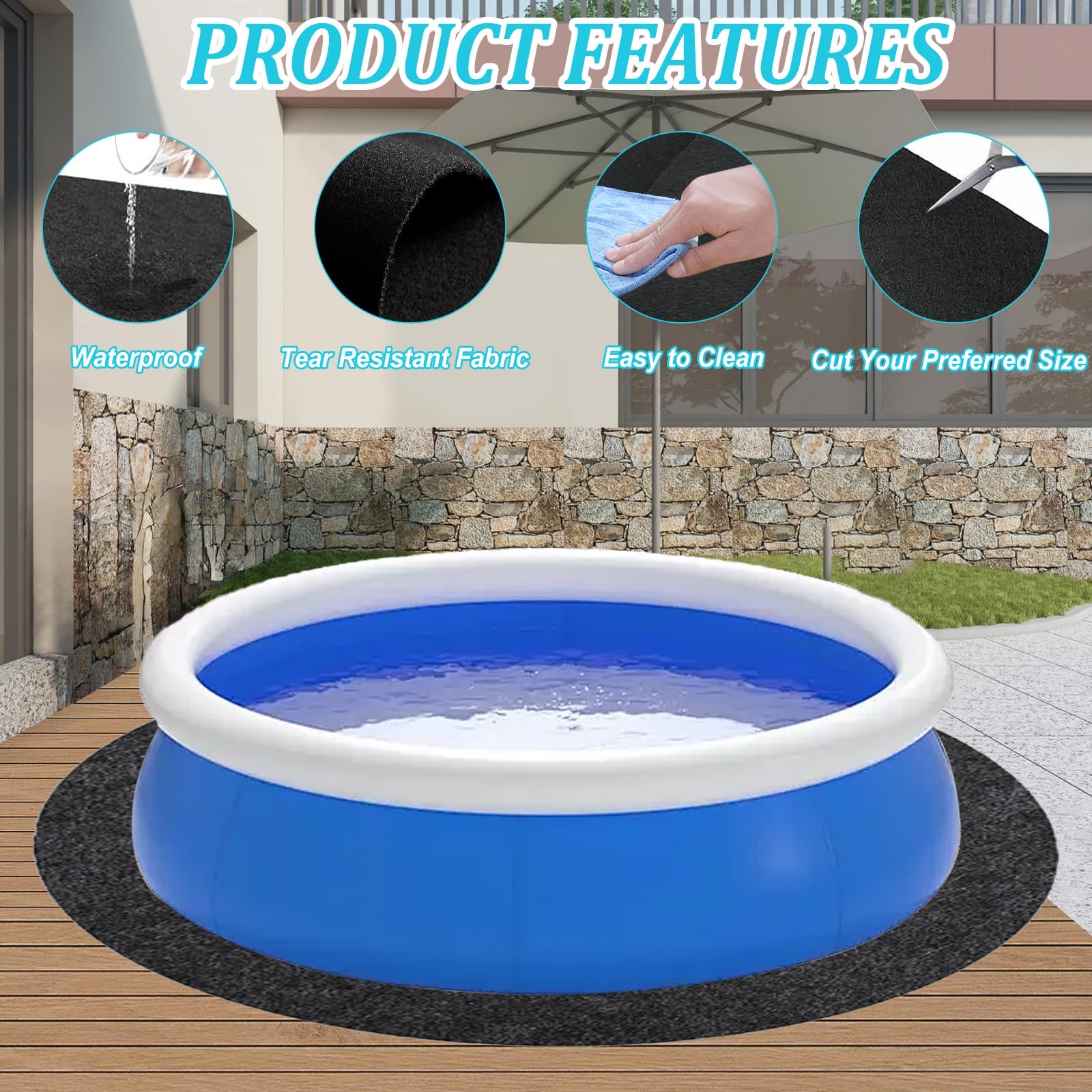 Alfombrilla redonda de 200 cm, antideslizante e impermeable, redonda, para protección del suelo de la piscina, antideslizante