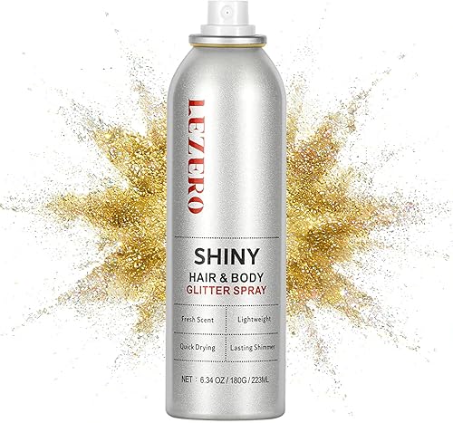 Dazzle - Spray de purpurina dorada para el cabello y el cuerpo para mujeres y niños, gran capacidad, original, temporal, brillante, para Mardi Gras,