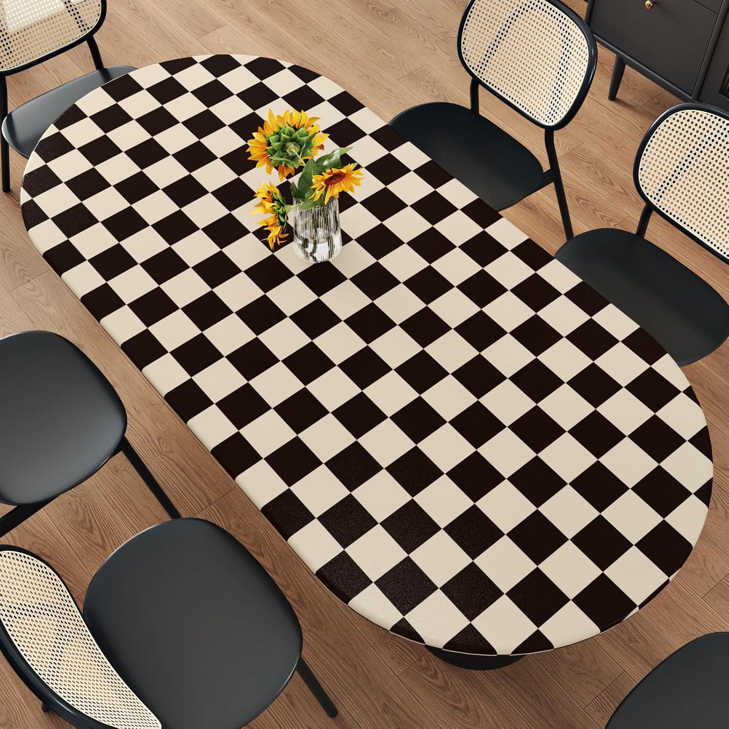 17.5"x314" Black and Brown Checkered Wallpaper Vintage Plaid Geometric Contact Paper Waterproof Self Adhesive Checkerboard Wall Paper for Backsplash Bedroom Wall Table Cabinets Decorative
