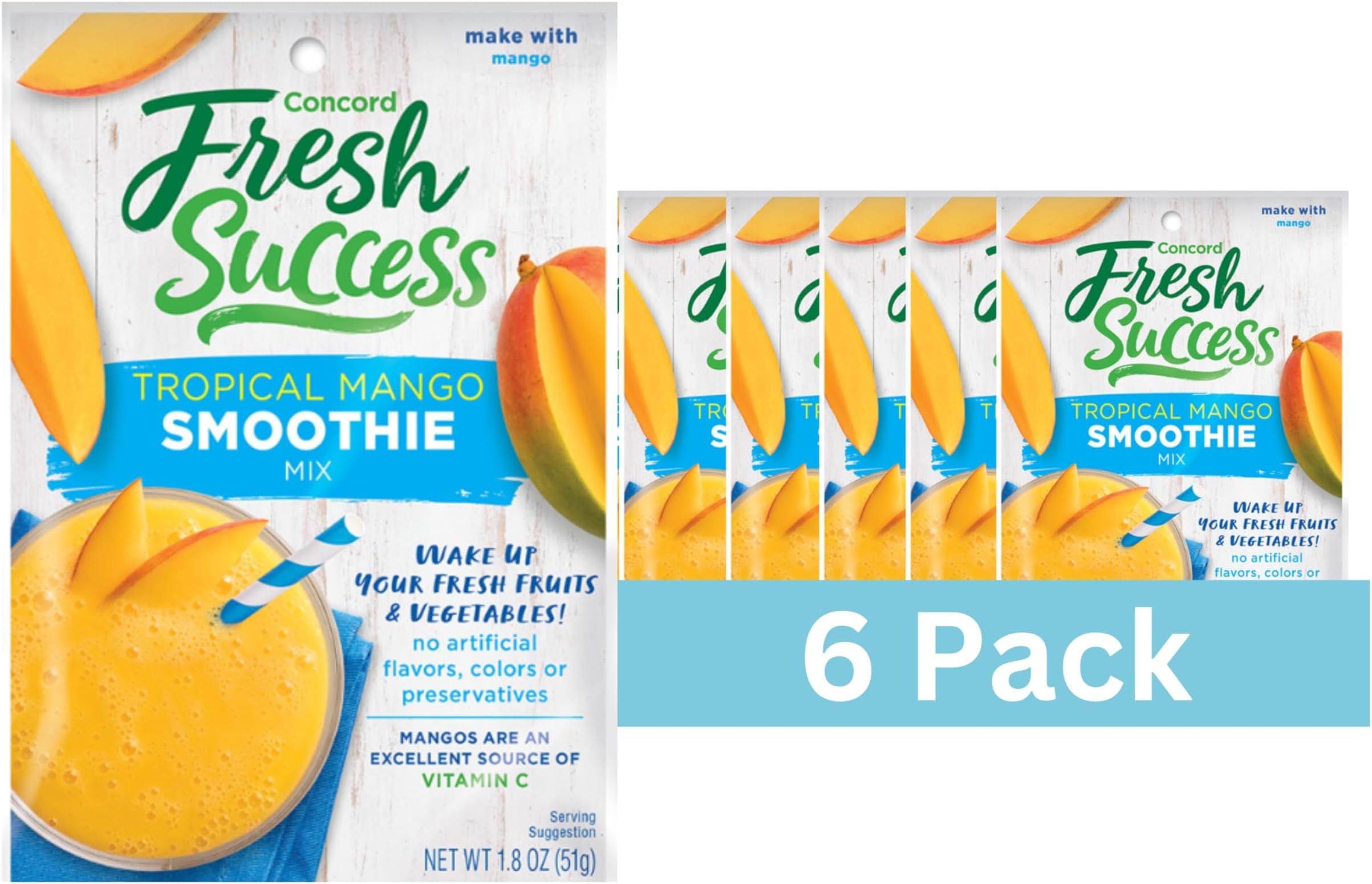 Tropical Mango Smoothie Mix - Fruit Flavor with No Artificial Flavors, Colors, or Preservatives - Ideal for Fresh Fruit Smoothies - 1.8 oz Pouch for Healthy Smoothies (Pack of 6)