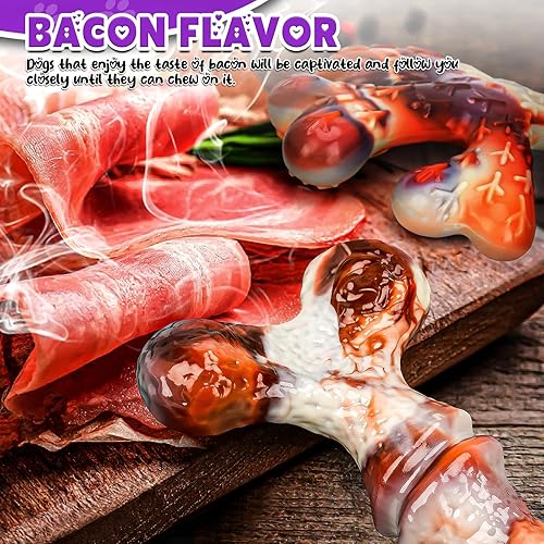 Miniatura 4 de Paquete de 4 juguetes masticables para perros para masticadores agresivos, juguetes indestructibles para perros con sabor a tocino, juguetes