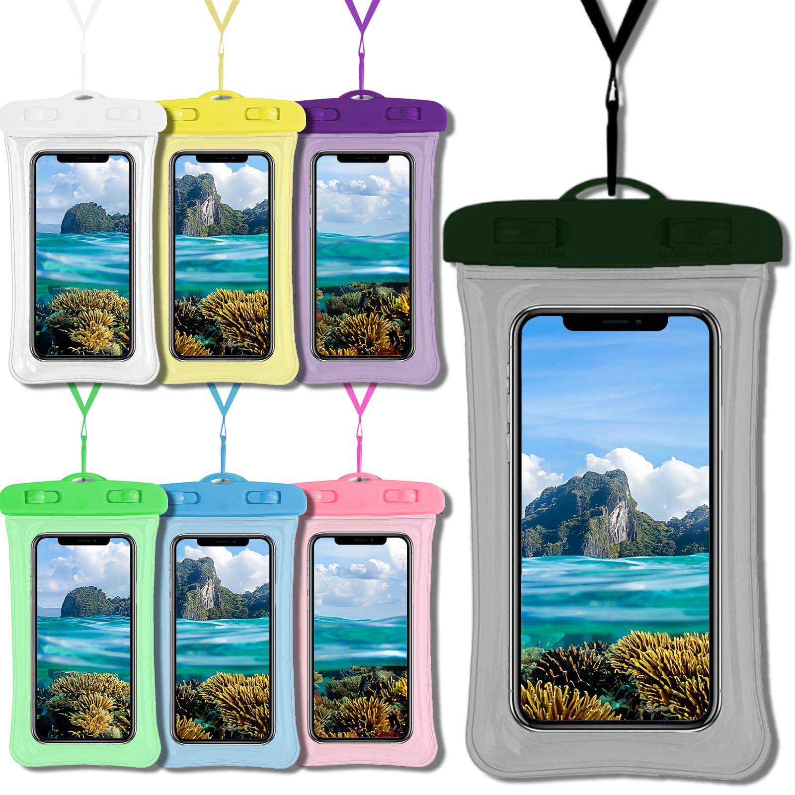 Gartmost 7 Pcs Waterproof Phone Pouch, Universal IPX8 Floating Waterproof Cell Phone Case Dry Bag, Compatible with Most Cell Phone on Market,
